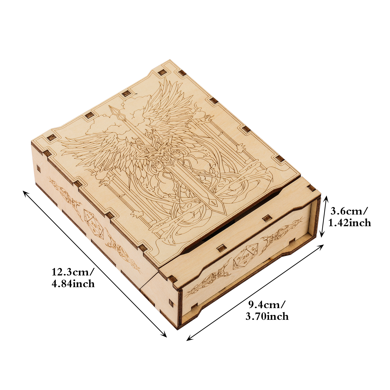 Winged Guardian Wooden Dice Box with Drawer