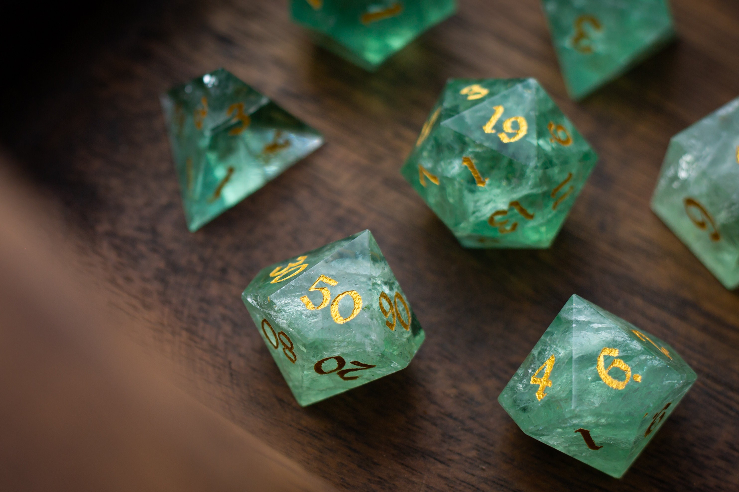 Green Fluorite Gemstone Dice (Chlorophane) Hand Carved Polyhedral Dice