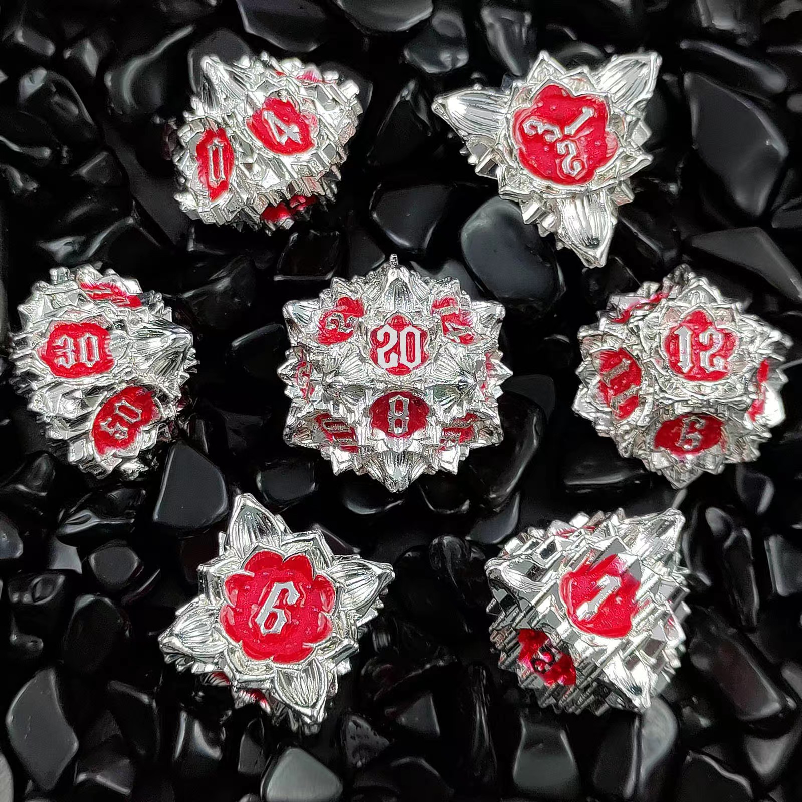 Metal Dice with Lotus Flower D&D Dice Set