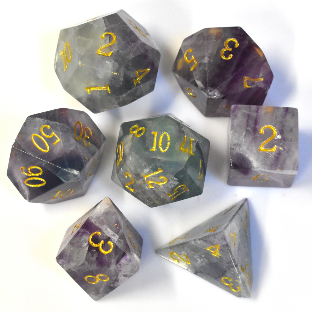 Purple Fluorite Gemstone Dice Set