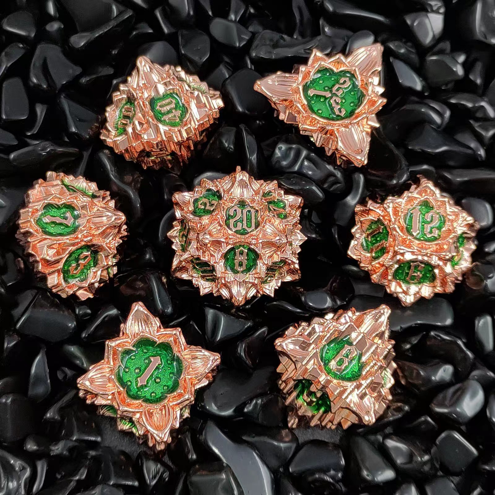 Metal Dice with Lotus Flower D&D Dice Set
