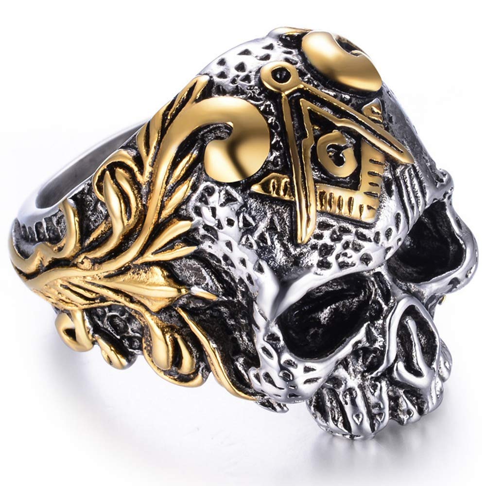 Stainless Steel Gothic Skull Vintage Masonic Biker Ring