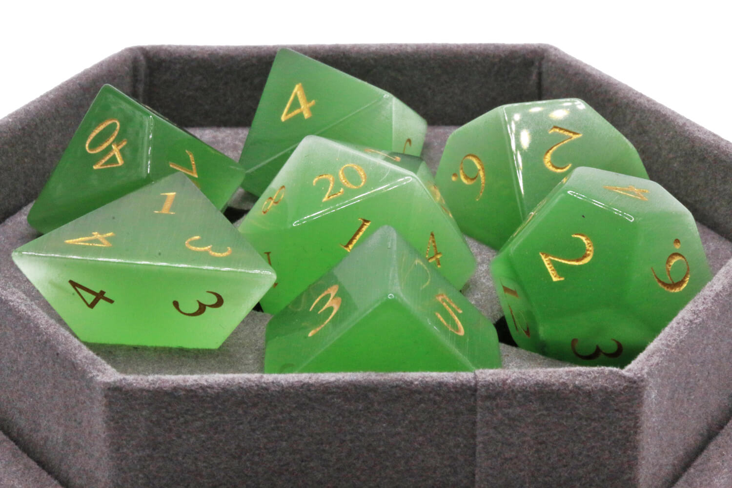 Gemstone Dice (Green Cat's Eye) | 7pc RPG Role Playing Game Dice Set