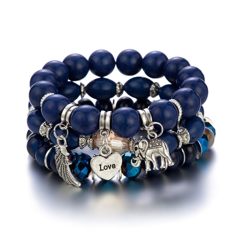 3 Pcs Elephant Charm Beaded Bracelet