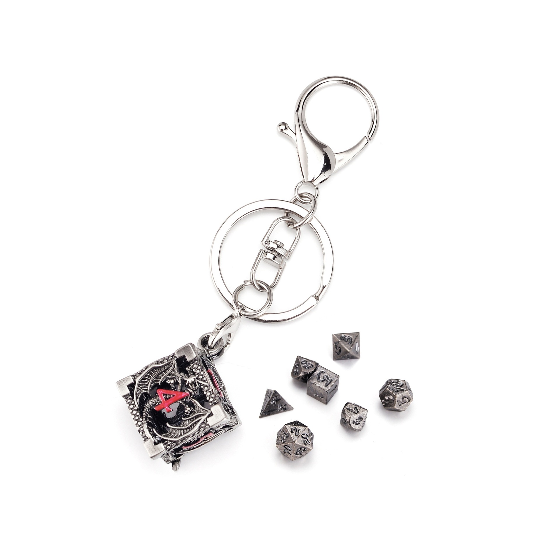 Metal Hollow Dice Keychain Set