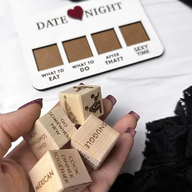 Wooden Date Night Dice Naughty Couple Dice Game for Him Funny Portable Couple Dice Kit