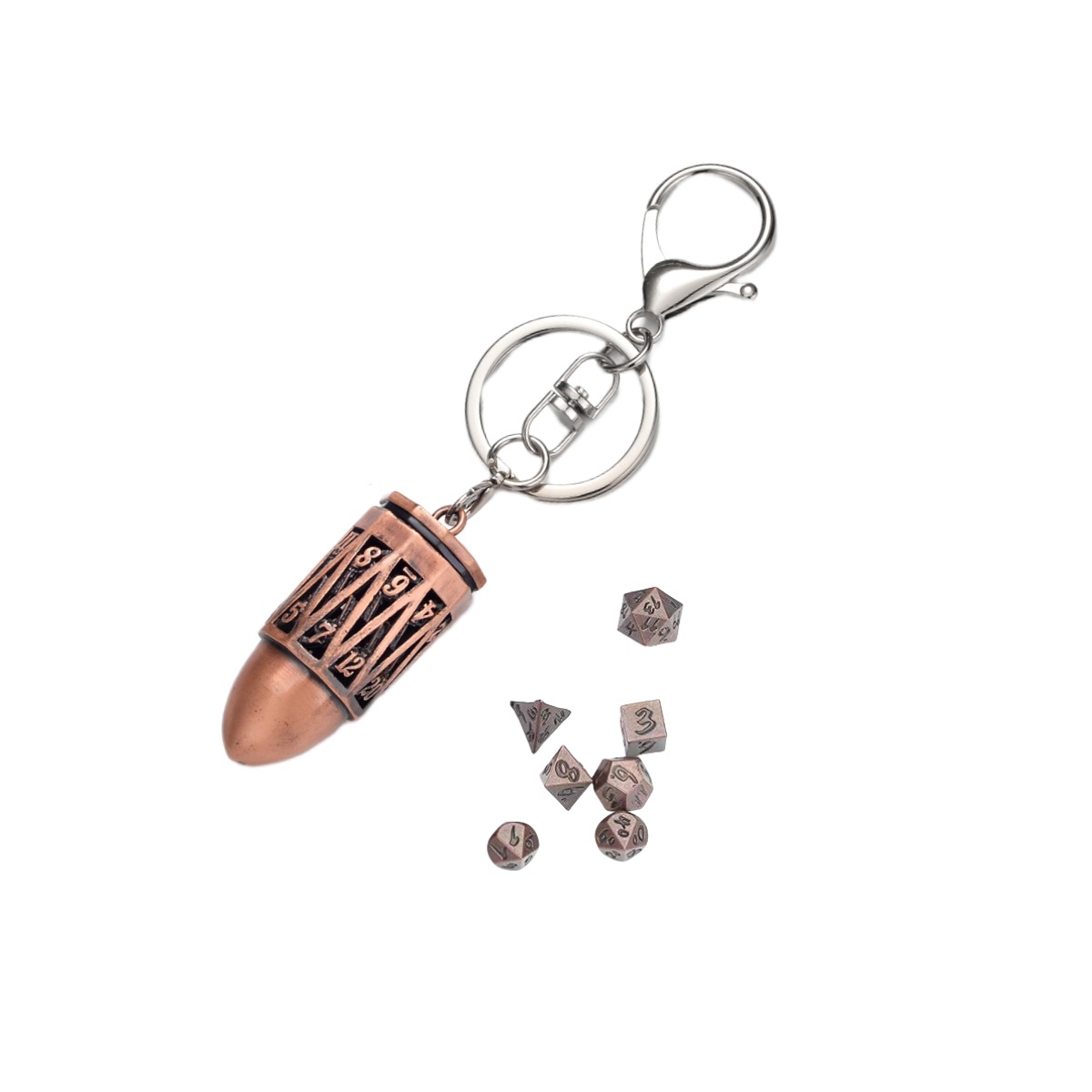 Metal Bullet Hollow Dice Keychain Set