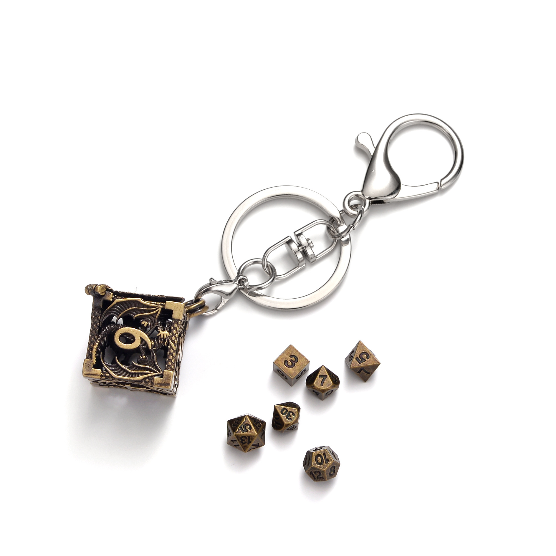 Metal Hollow Dice Keychain Set