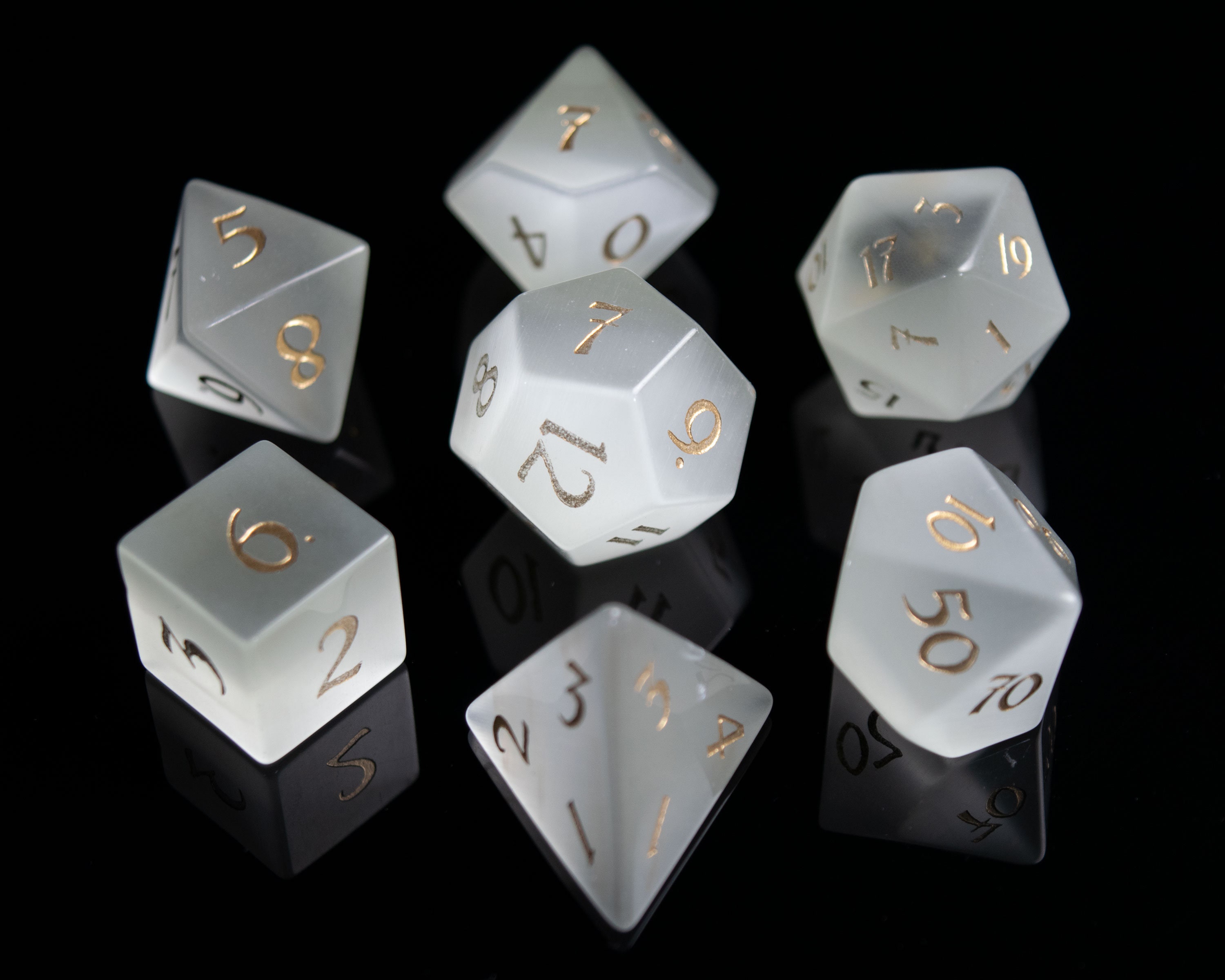 White Cat's Eye Gemstone Dice Set