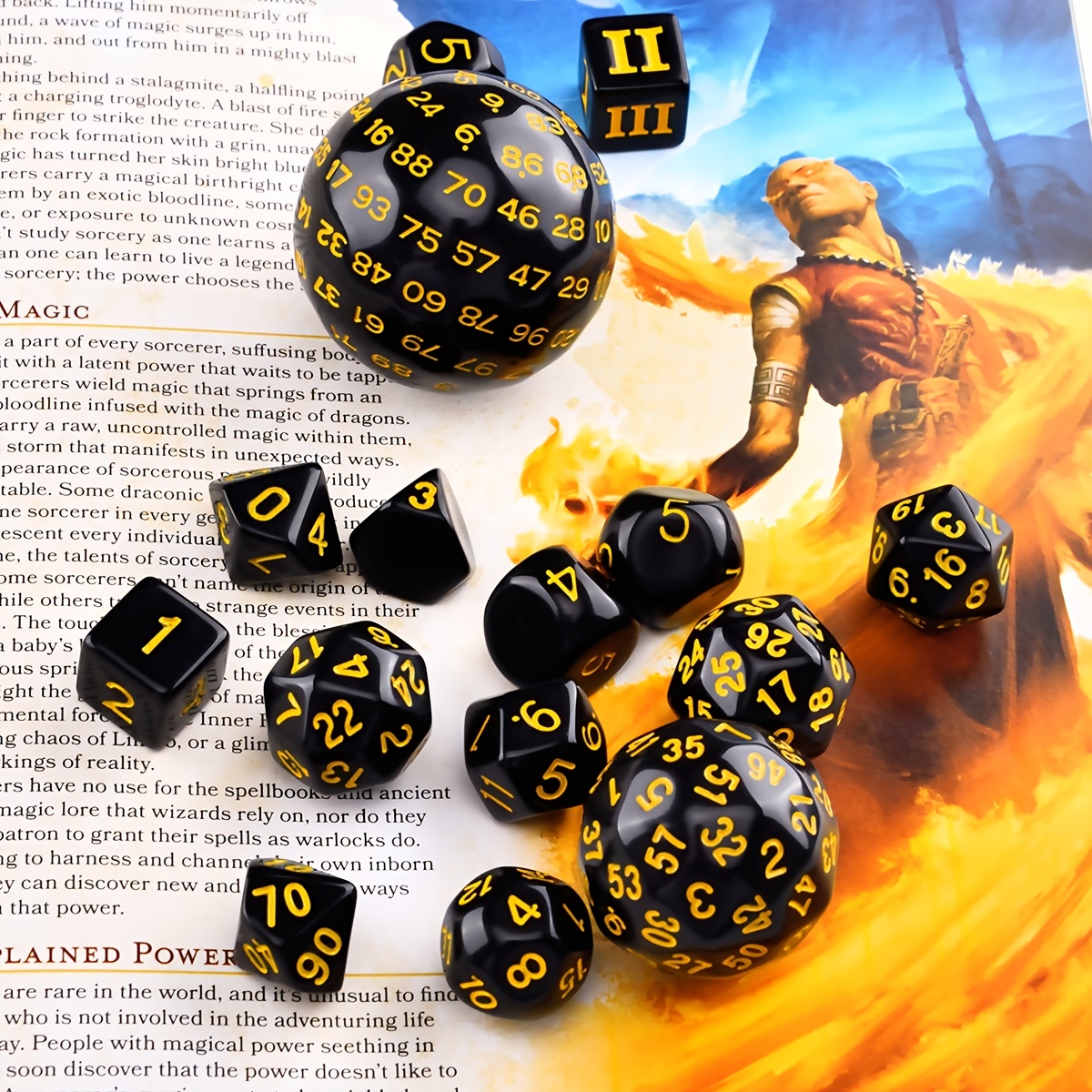 D3-D100 Black Base Polyhedral Dice Set Of 15 For Role Playing Game, Club Game, Board Game Accessories