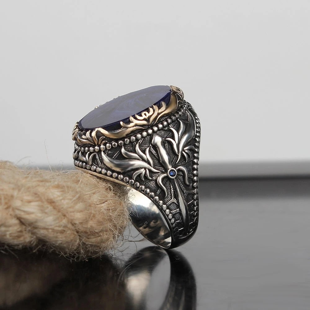 Vintage Pattern Ring Antique Two Tone Geometric Ring