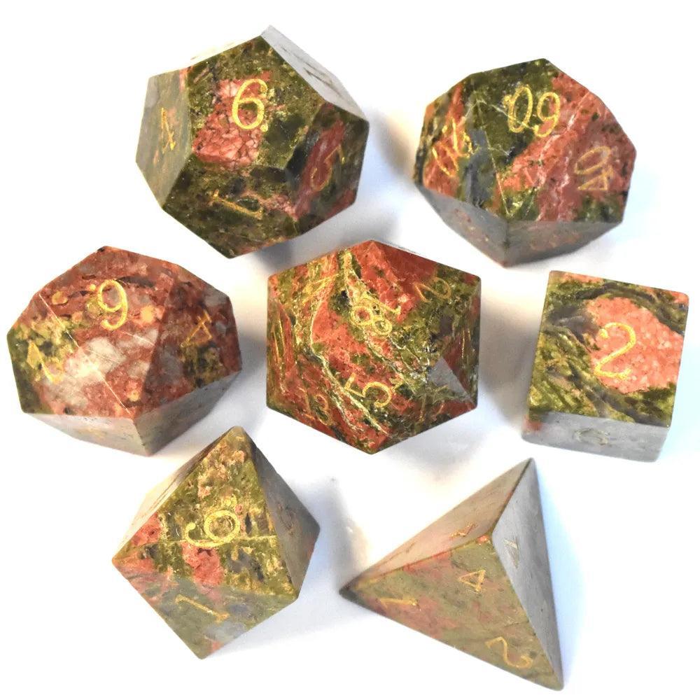Unakite Gemstone Dice Set Dungeons and Dragons Gemstone Dice Set Dice-Polyhedral Gemstone D20 Dice Set Polyhedral Gaming Dice Set