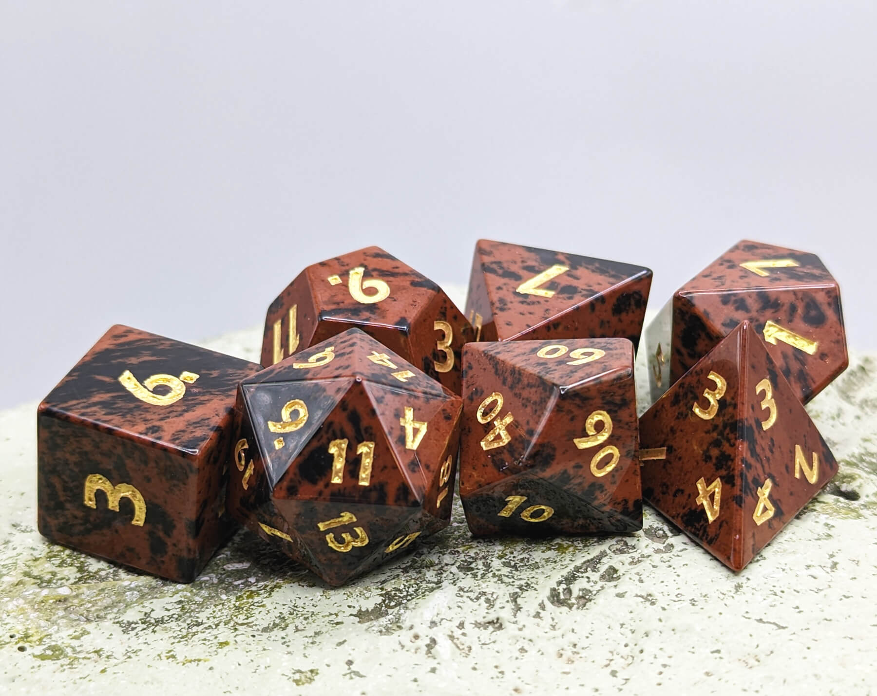 Gemstone Dice (Mahogany Obsidian) | 7pc TTRPG Role Playing Game Dice Set