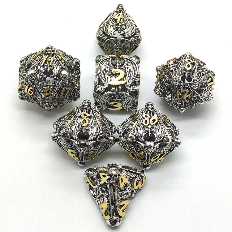 7pcs Pure Copper Hollow Metal Dice Set Dnd Dice Rpg Mtg Polyhedral Dice Set