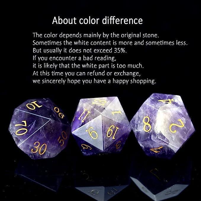 Purple Crystal Gemstone Dice Set -Natural Amethyst Dice