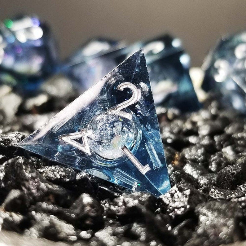 Winter Souls Liquid Core Sharp Edge Resin Polyhedral Dice Set