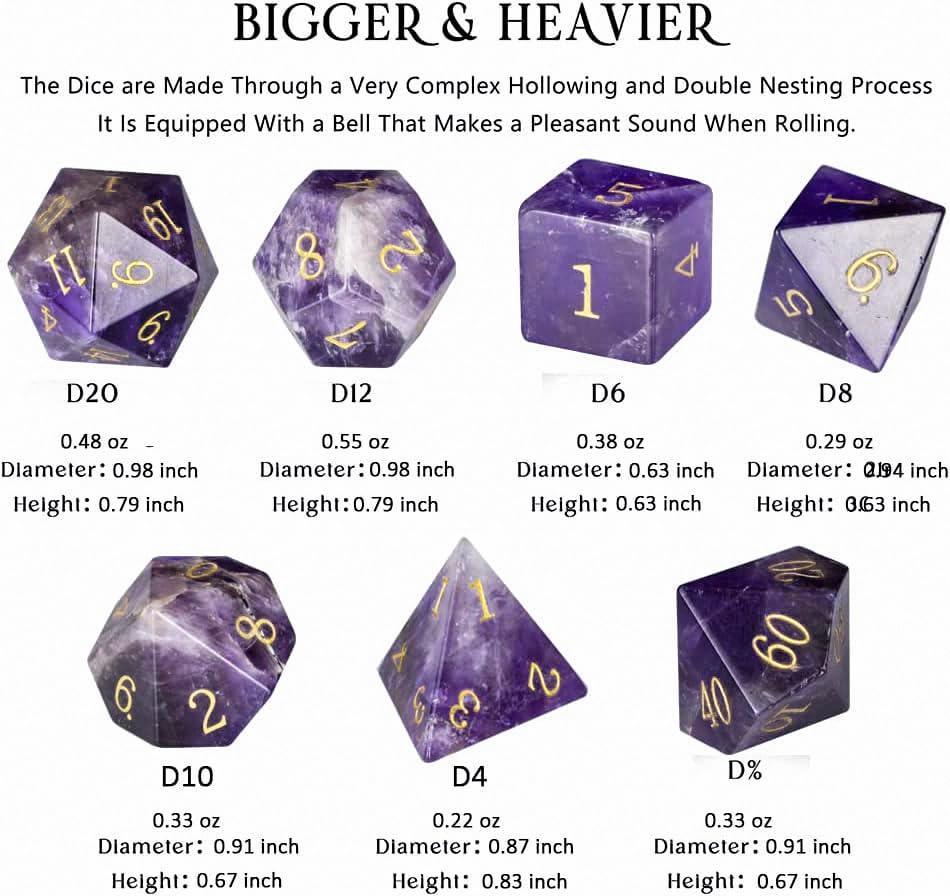 Purple Crystal Gemstone Dice Set -Natural Amethyst Dice