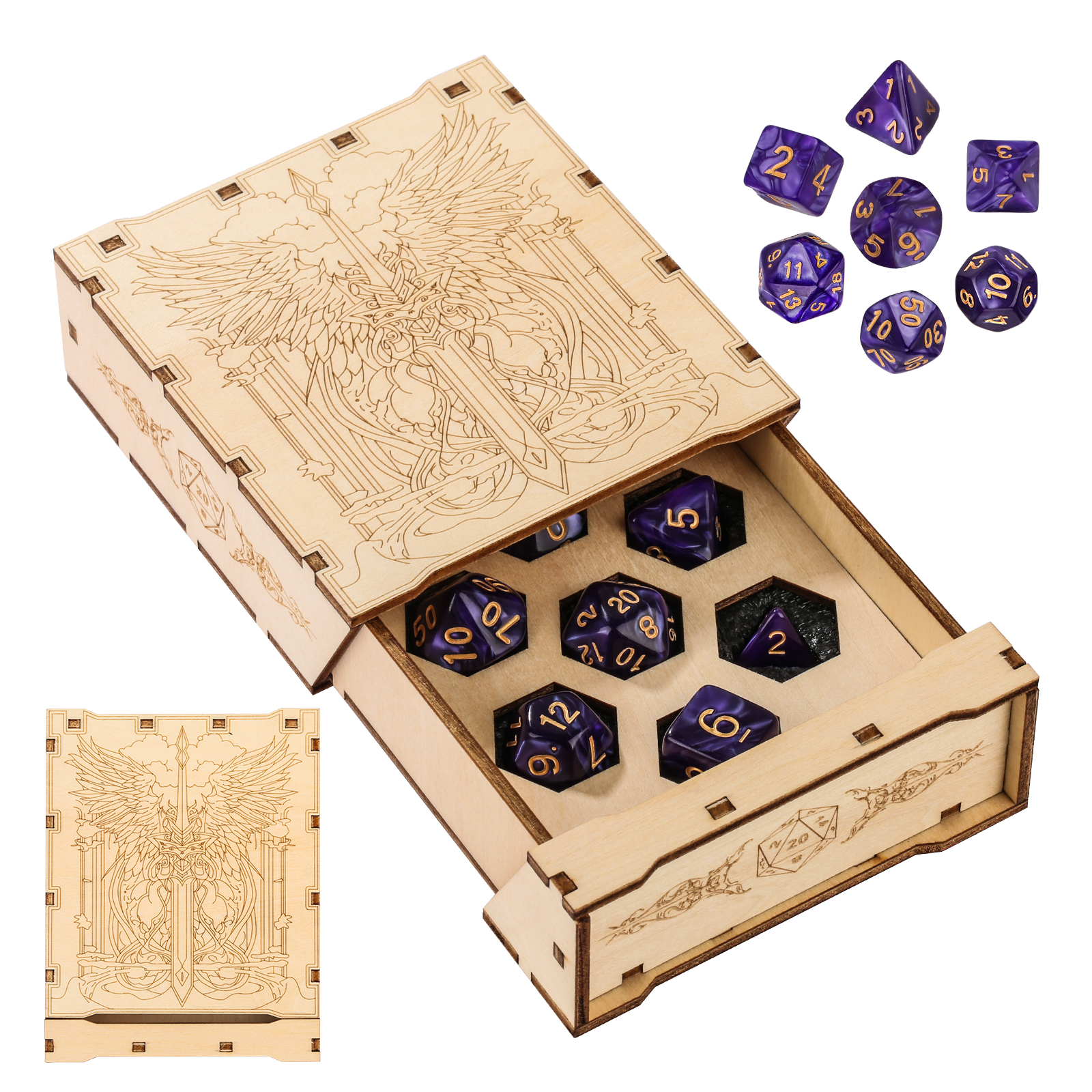 Winged Guardian Wooden Dice Box with Drawer