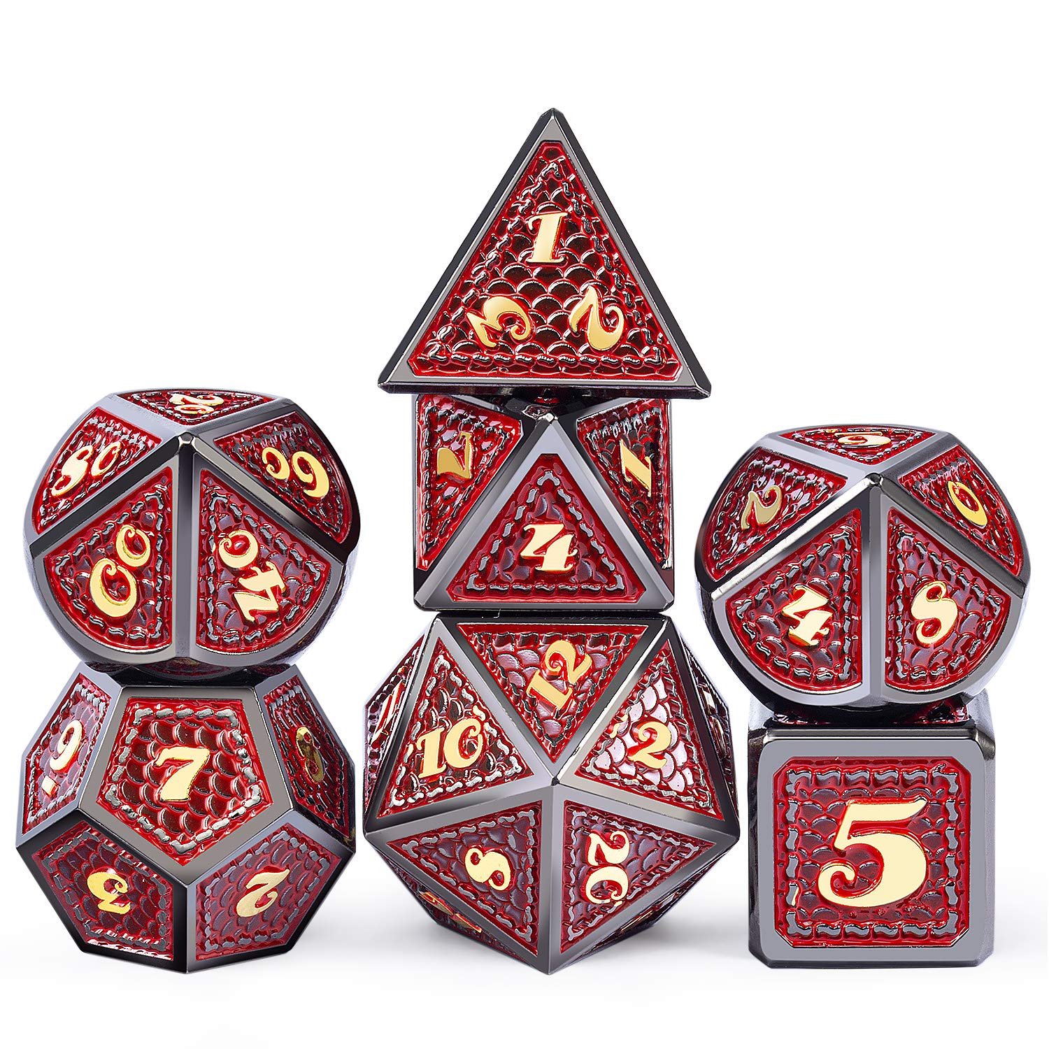 Dragon Scale 7 PCS Polyhedral Metal Dice Set(Red with Black Edge)
