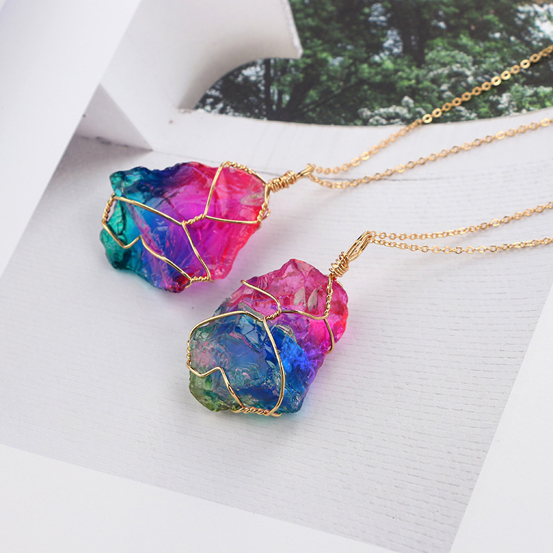Rainbow Stone Natural Crystal Chakra Rock Necklace