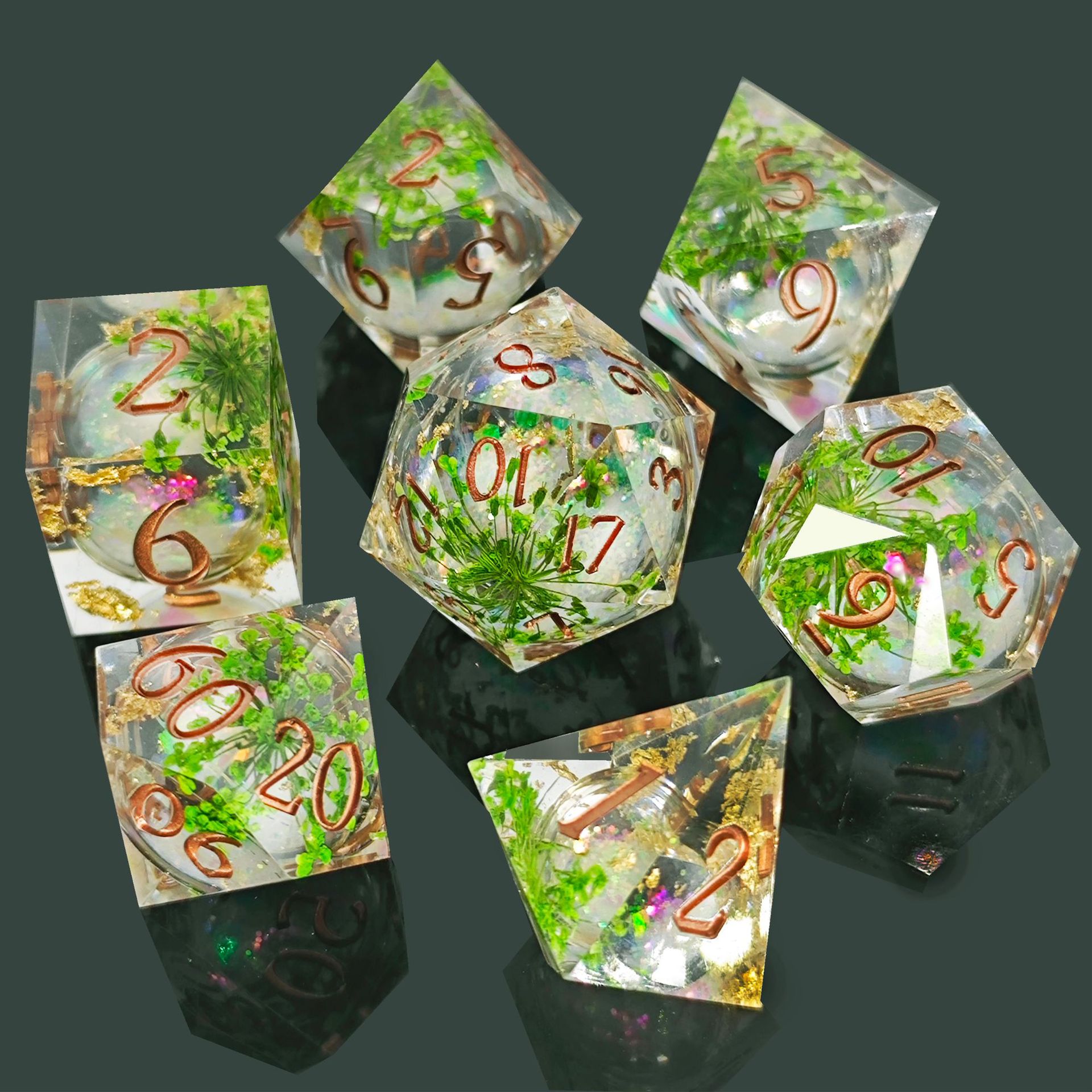 Lucky Charm Four Leaf Clover Liquid Core Resin DND Dice