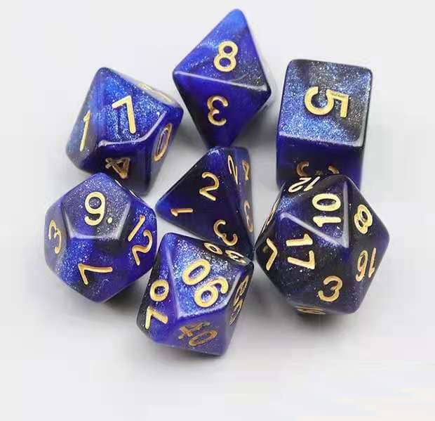 Starry sky blue and black DnD dice set