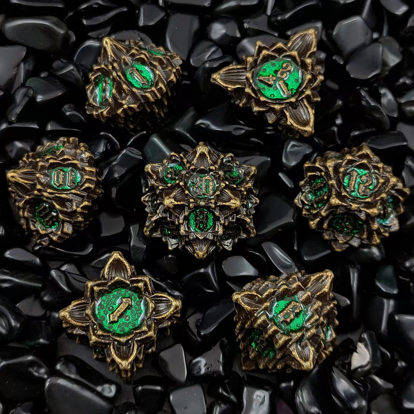 Metal Dice with Lotus Flower D&D Dice Set