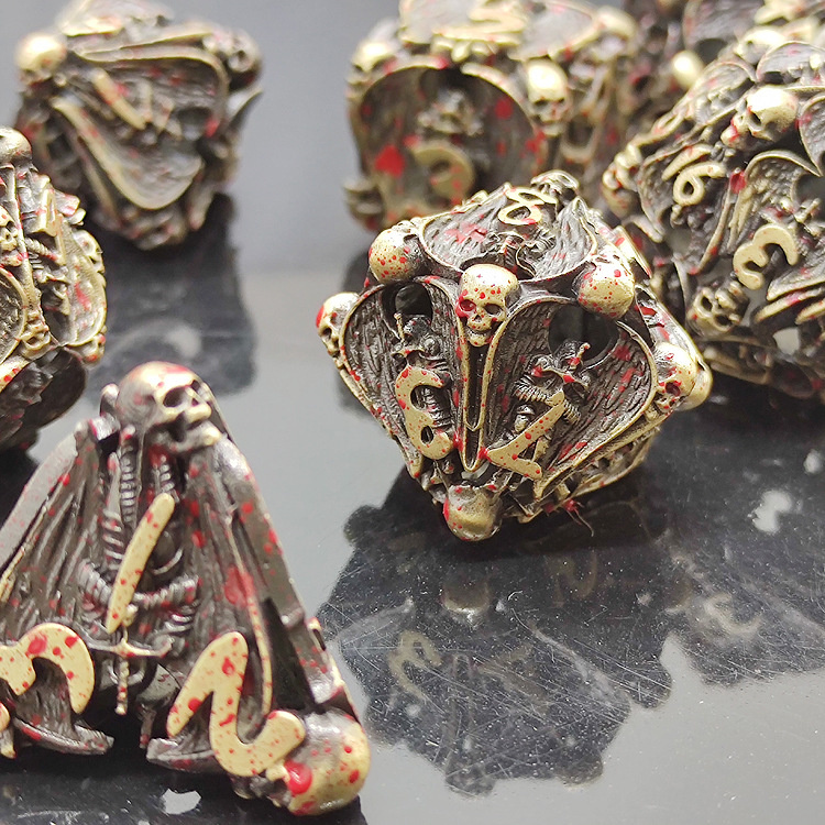 7pcs Pure Copper Hollow Metal Dice Set Dnd Dice Rpg Mtg Polyhedral Dice Set