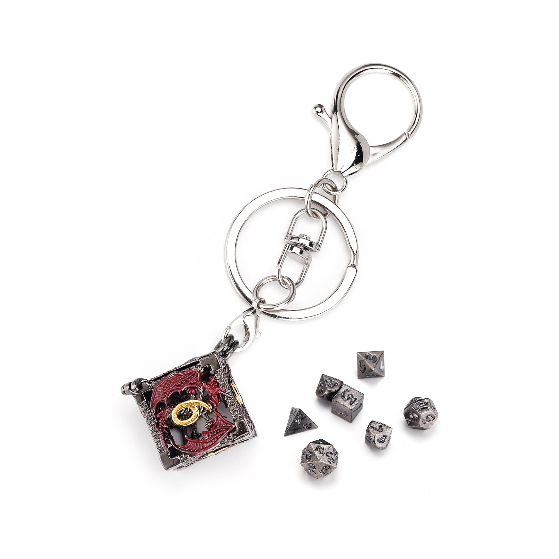 Metal Hollow Dice Keychain Set