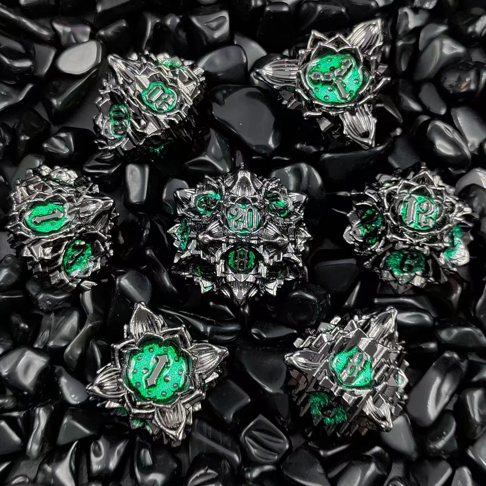 Metal Dice with Lotus Flower D&D Dice Set