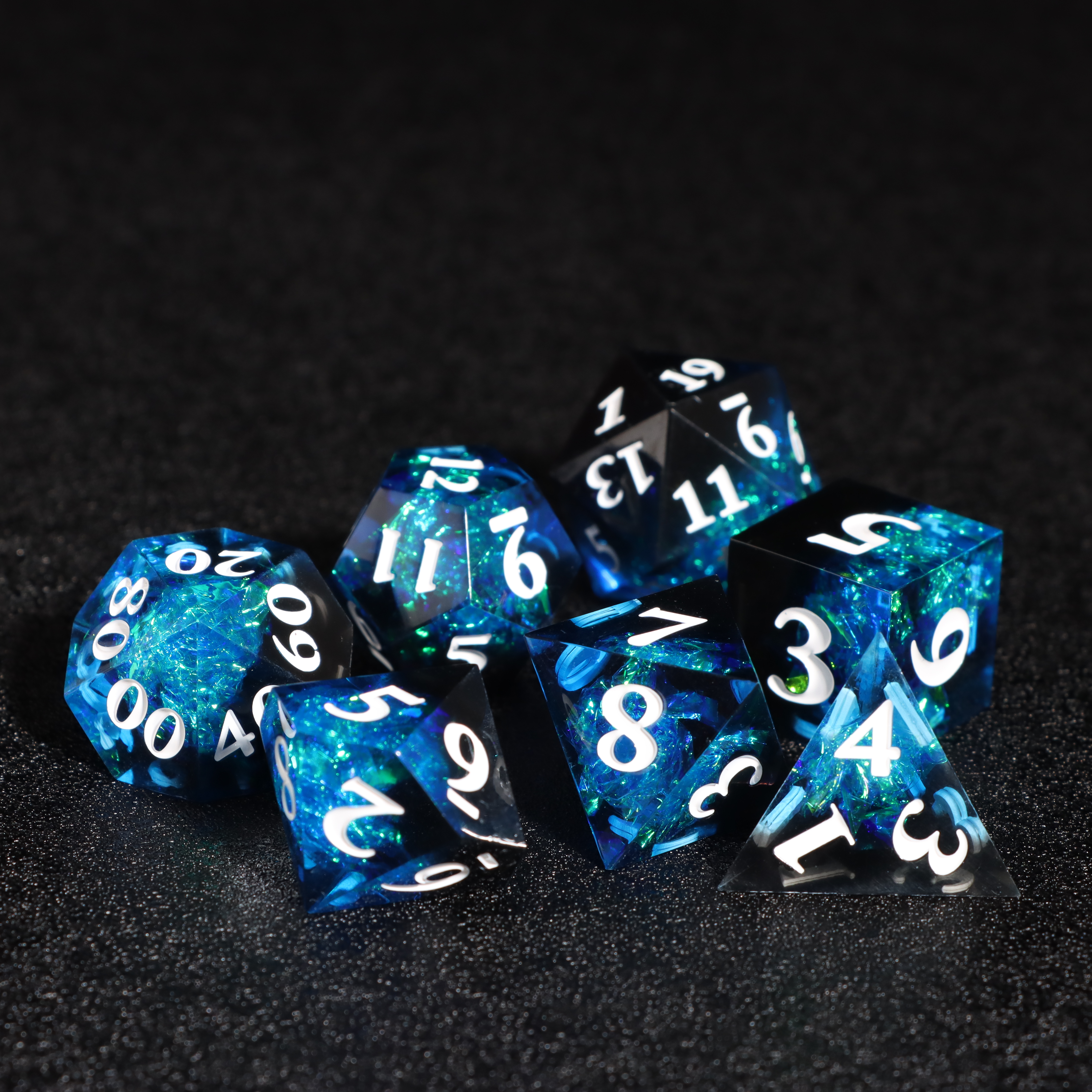 Transparent Black Blue Resin Dnd Dice Set