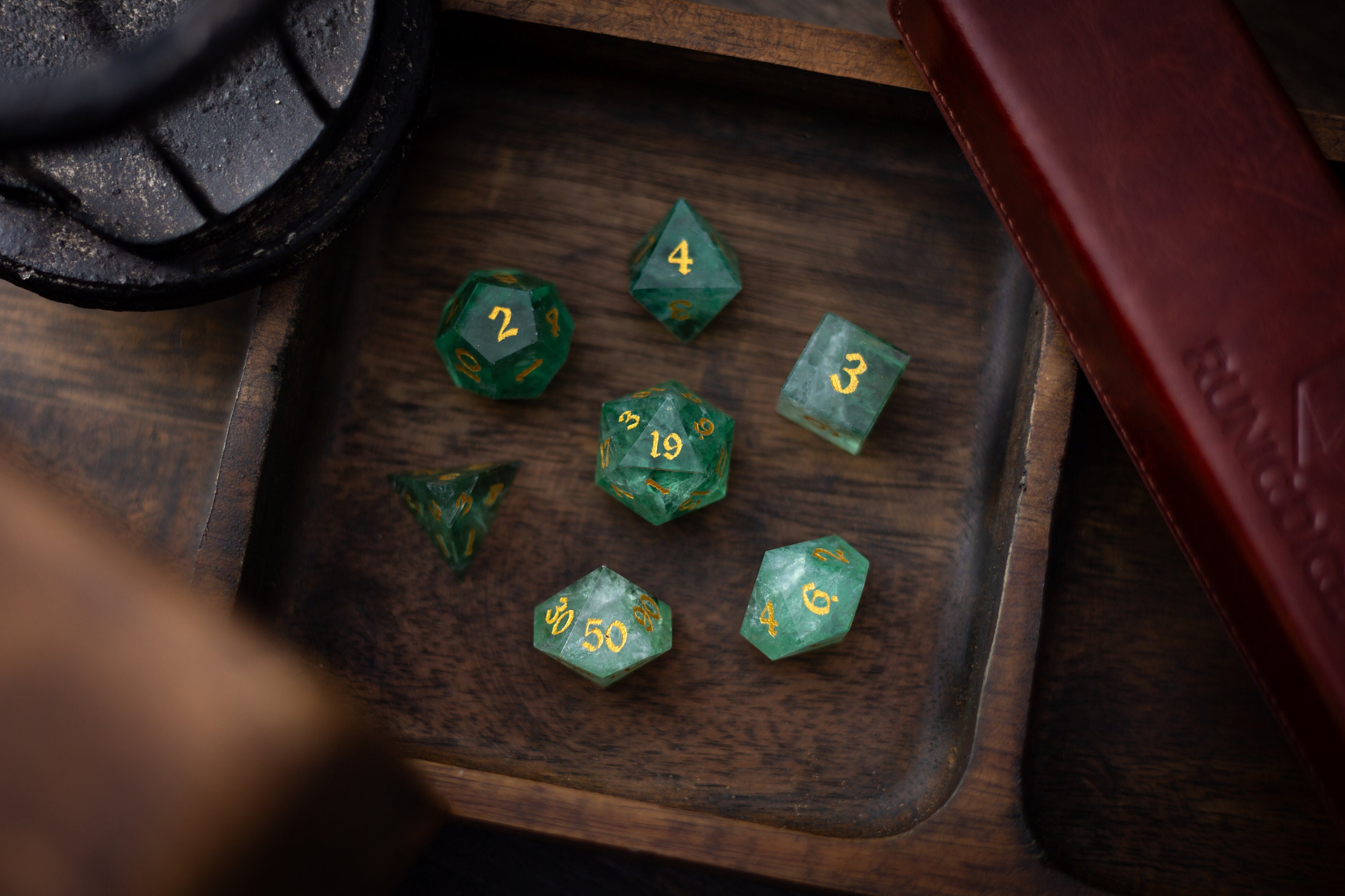 Green Fluorite Gemstone Dice (Chlorophane) Hand Carved Polyhedral Dice