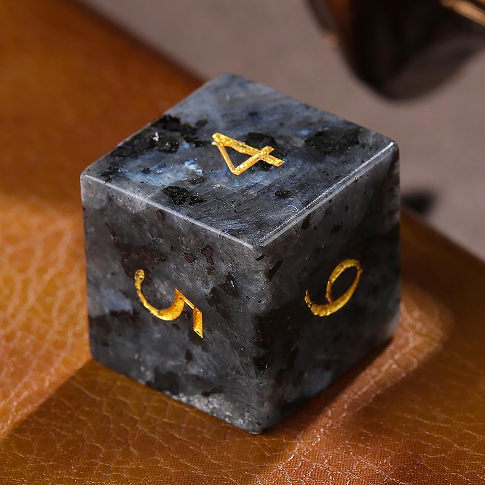 Blue Flashy Larvikite Gemstone Dice Set | Blue Norwegian Moonstone Dice