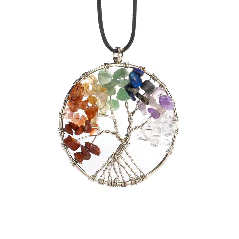7 Chakra Stone Tree of Life Pendant with Antique Copper Wire, Healing Energy, Spiritual Gift, Gift for Yoga Lover, Gift for Friend