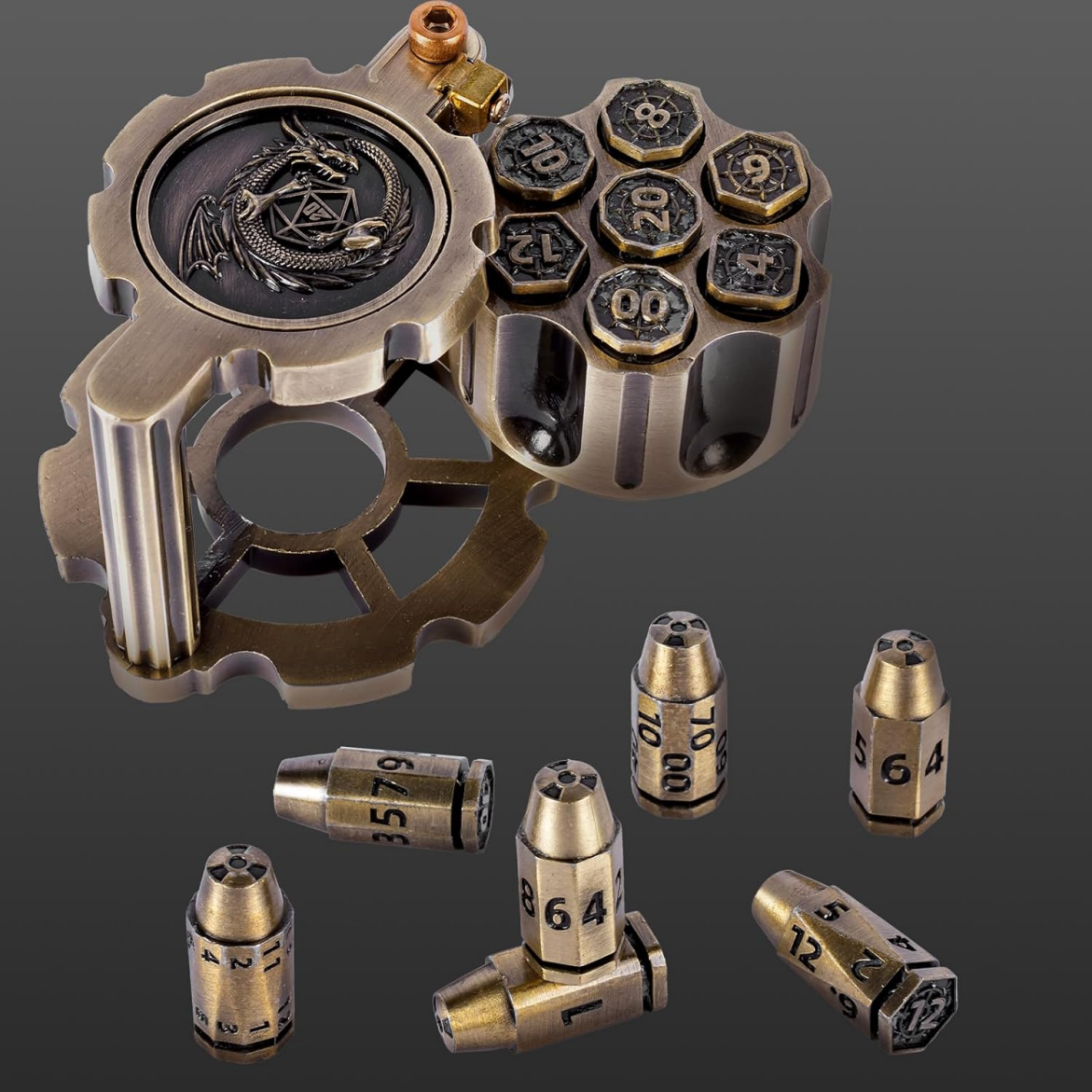 Cyberpunk rotating revolver cylinder container metal bullet dice tabletop game