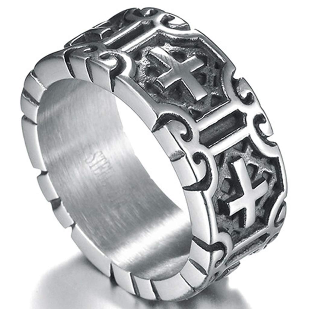 Retro Vintage Stainless Steel Cross Band Style Biker Ring