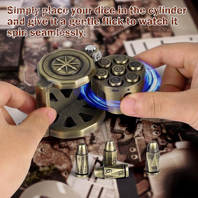 Cyberpunk rotating revolver cylinder container metal bullet dice tabletop game