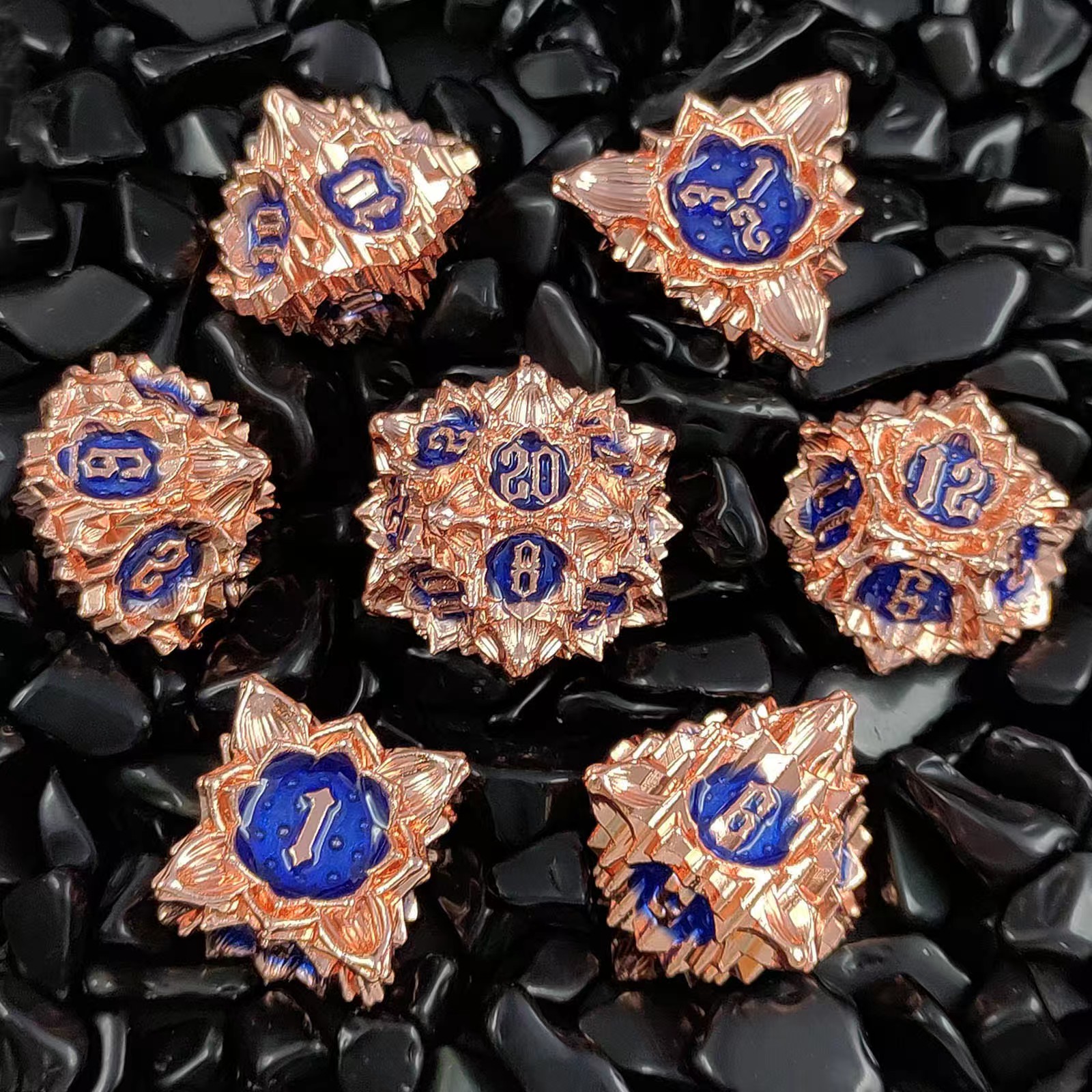 Metal Dice with Lotus Flower D&D Dice Set