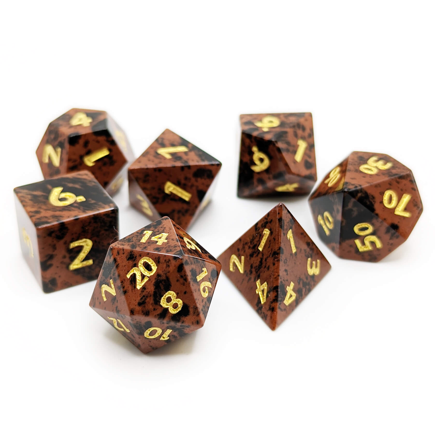 Gemstone Dice (Mahogany Obsidian) | 7pc TTRPG Role Playing Game Dice Set