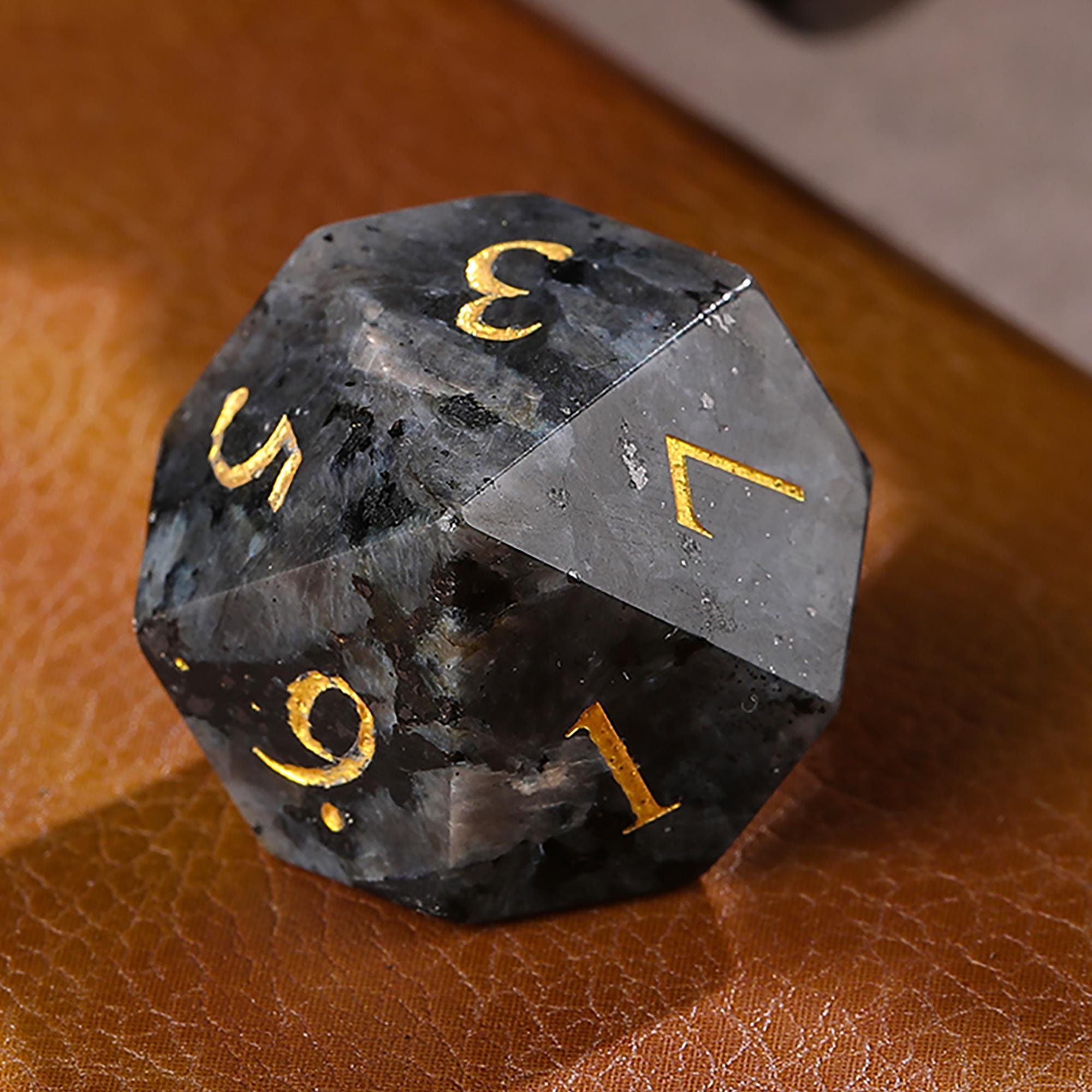 Blue Flashy Larvikite Gemstone Dice Set | Blue Norwegian Moonstone Dice