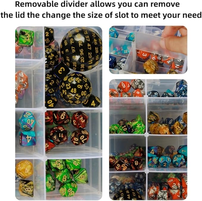 (Holds 1200 dice) DND Dice Storage Box with Removable Dividers Multi-Side Dice Plastic Storage Box