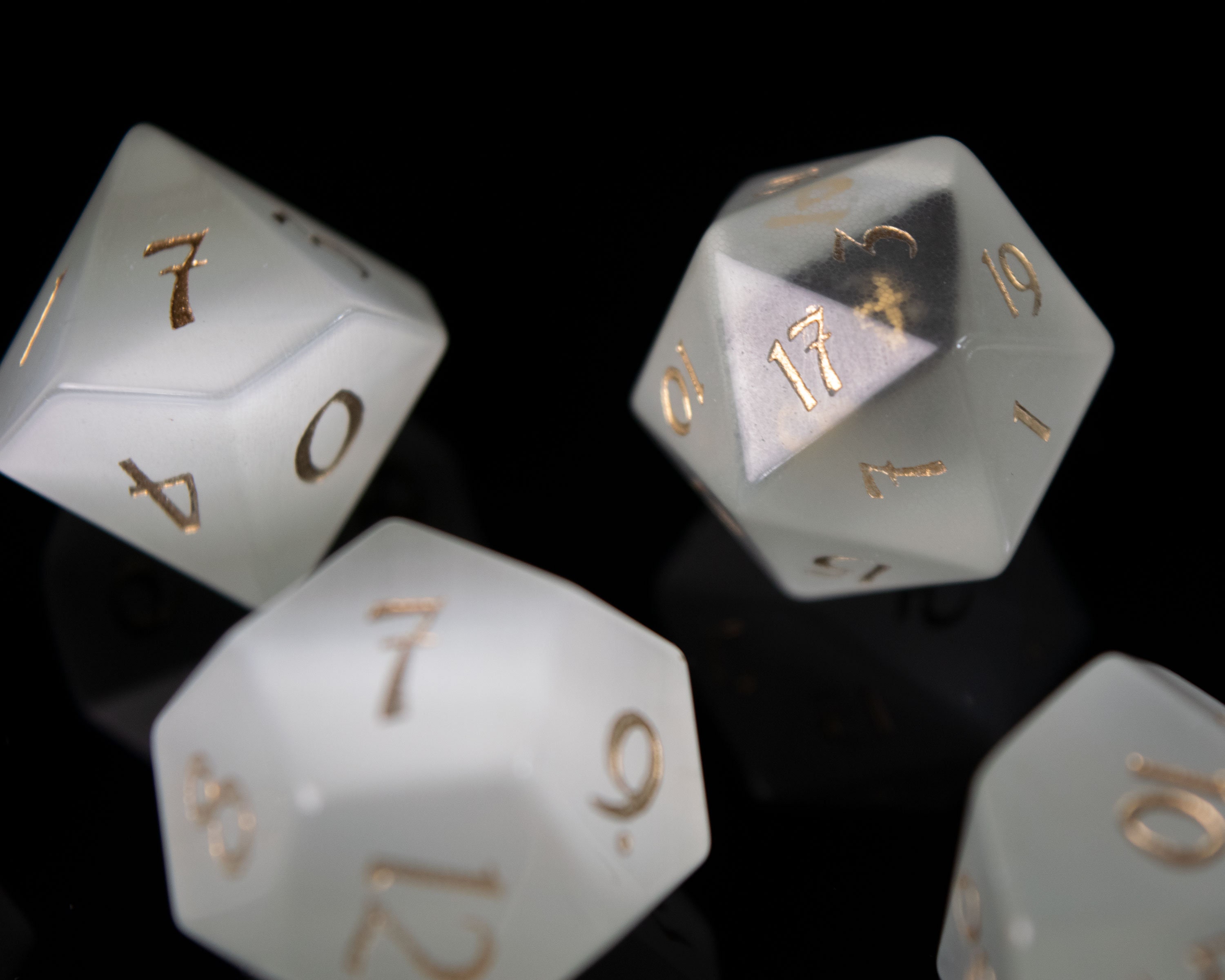 White Cat's Eye Gemstone Dice Set