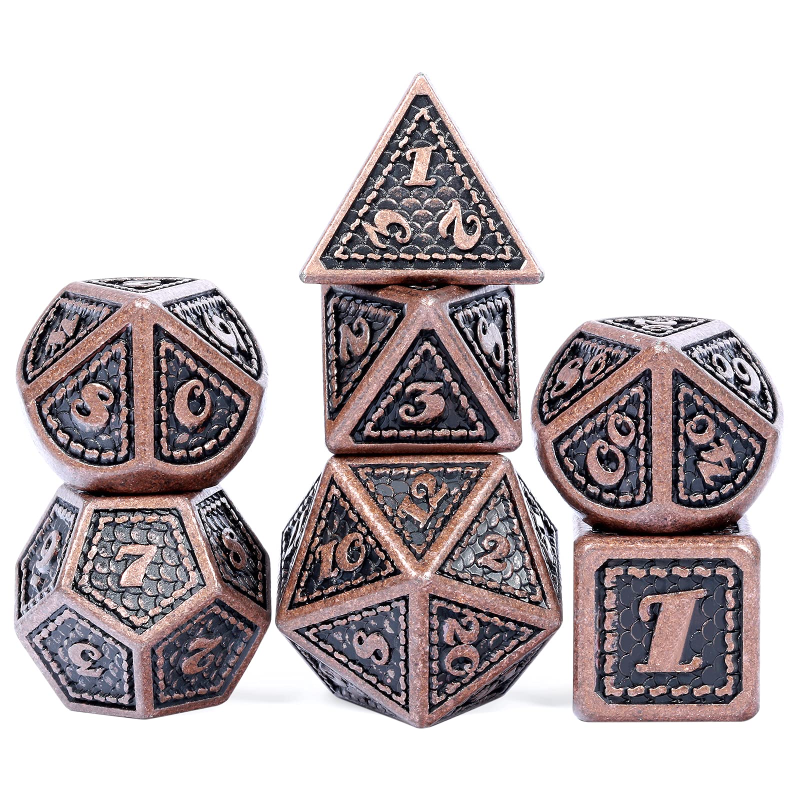 Dragon Scale 7 PCS Polyhedral Metal Dice Set(Ancient Copper)