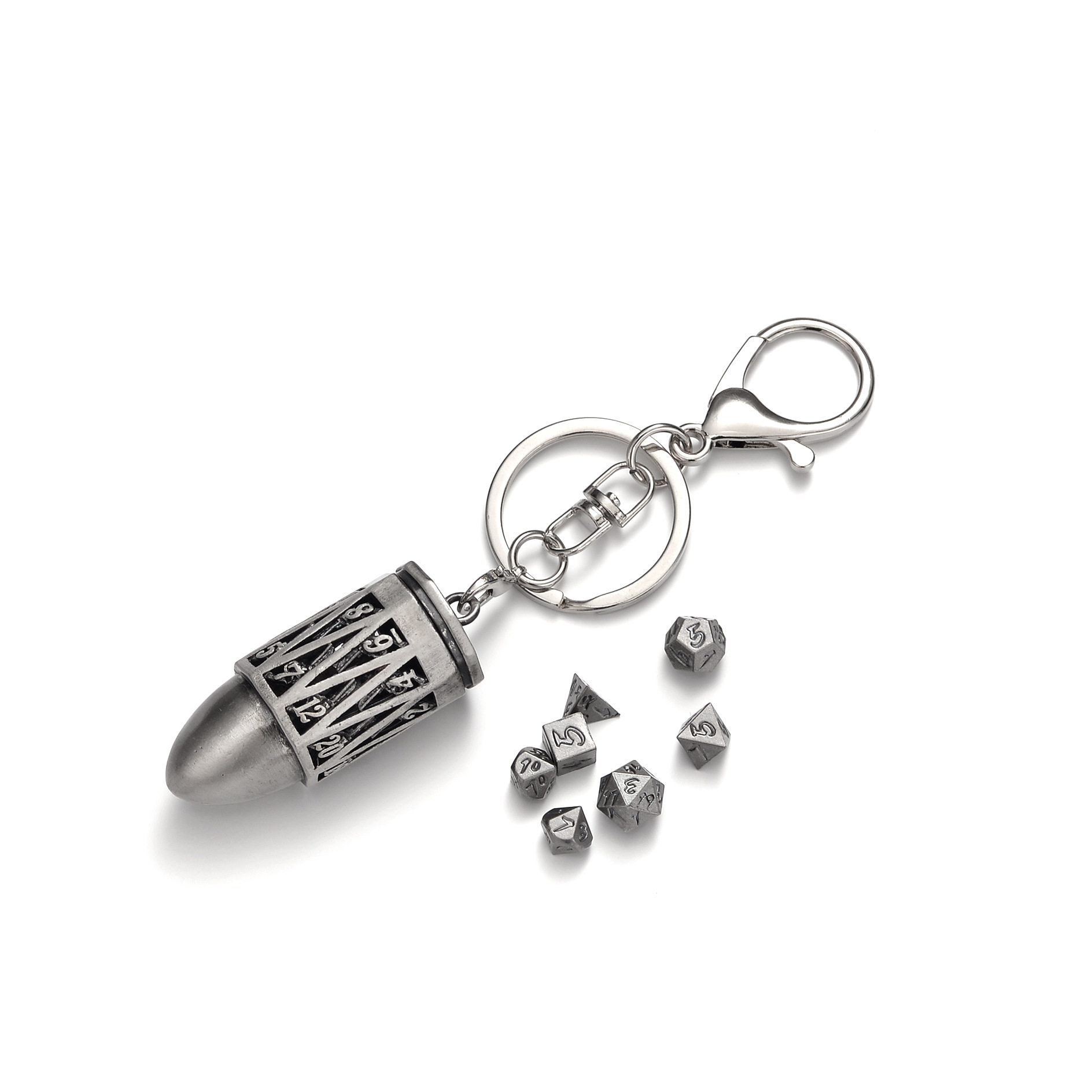 Metal Bullet Hollow Dice Keychain Set