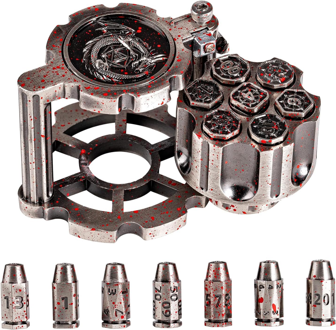 Cyberpunk rotating revolver cylinder container metal bullet dice tabletop game