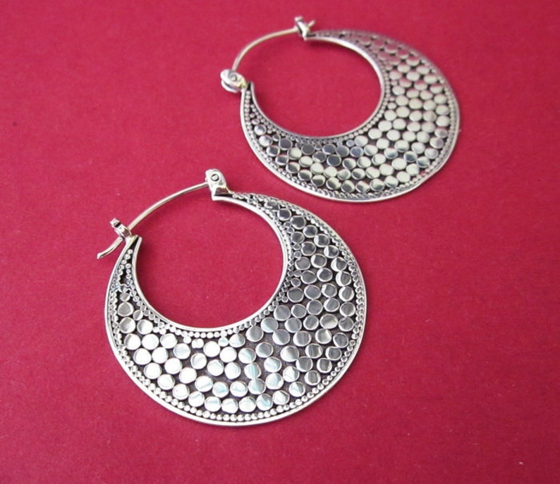 Balinese Silver Hoop Earrings Handmade Bali art jewelry