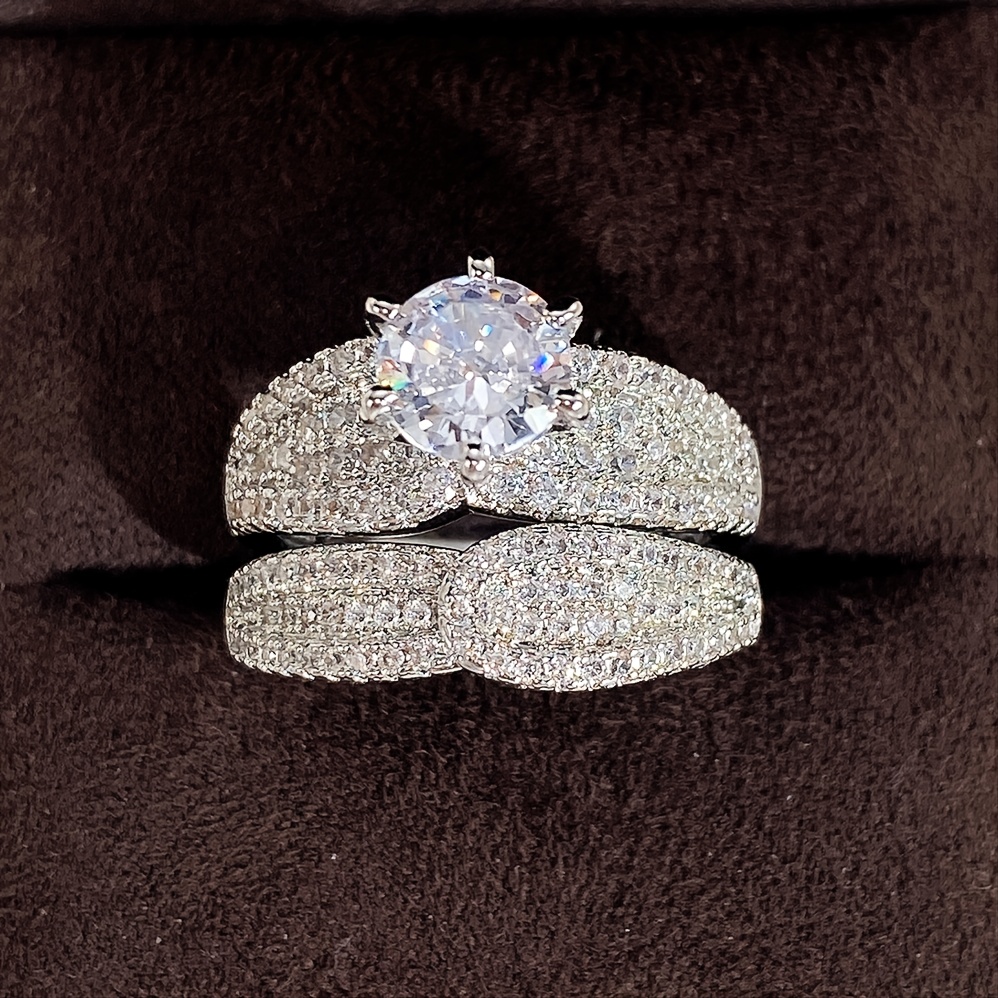 2 Pcs/set 925 Silver Plated Bridal Wedding Zircon Ring For Women Engagement Proposal Gift Jewelry