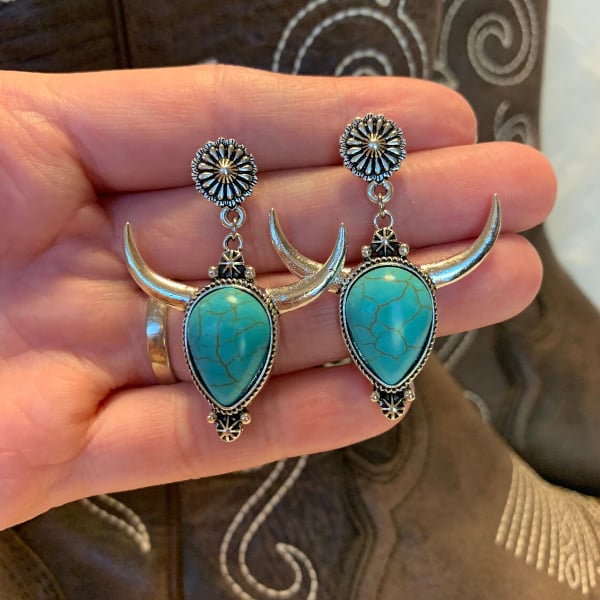 Turquoise bull head earrings