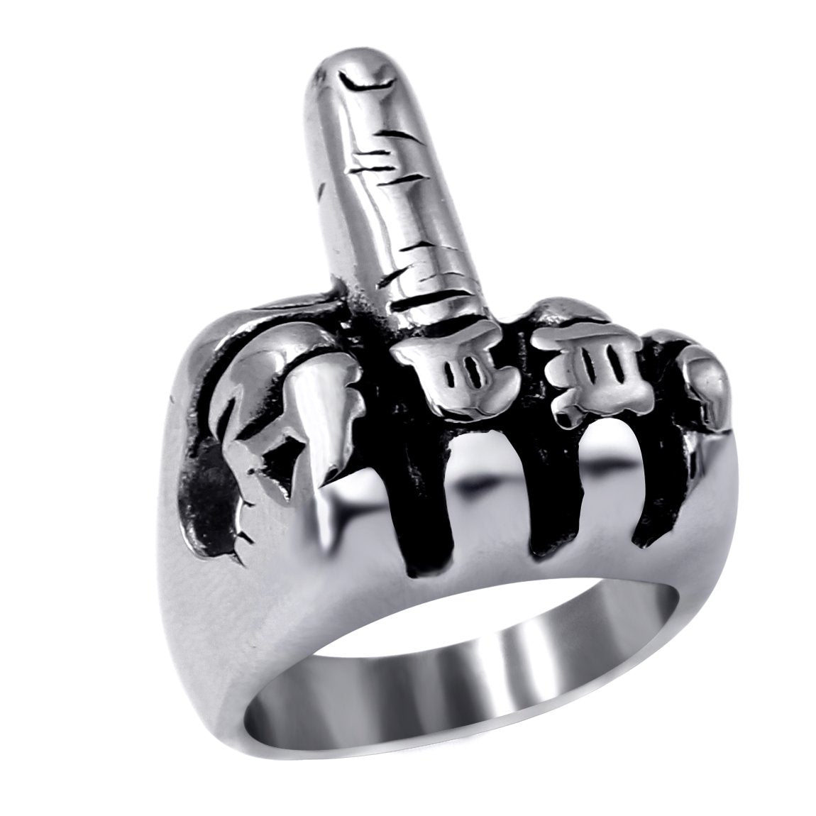 Mens Biker Rings Stainless Steel Middle Finger Hip Hop Punk Ring for Men Women
