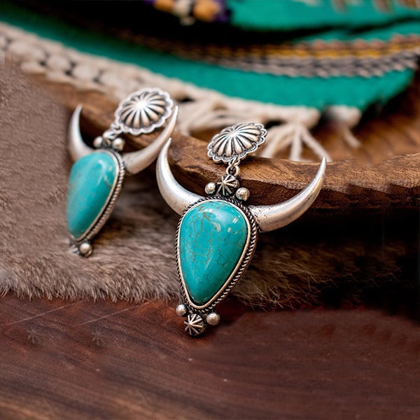 Turquoise bull head earrings